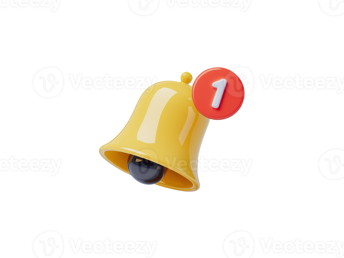 Yellow notification bell icon one new message isolated on transparent background png