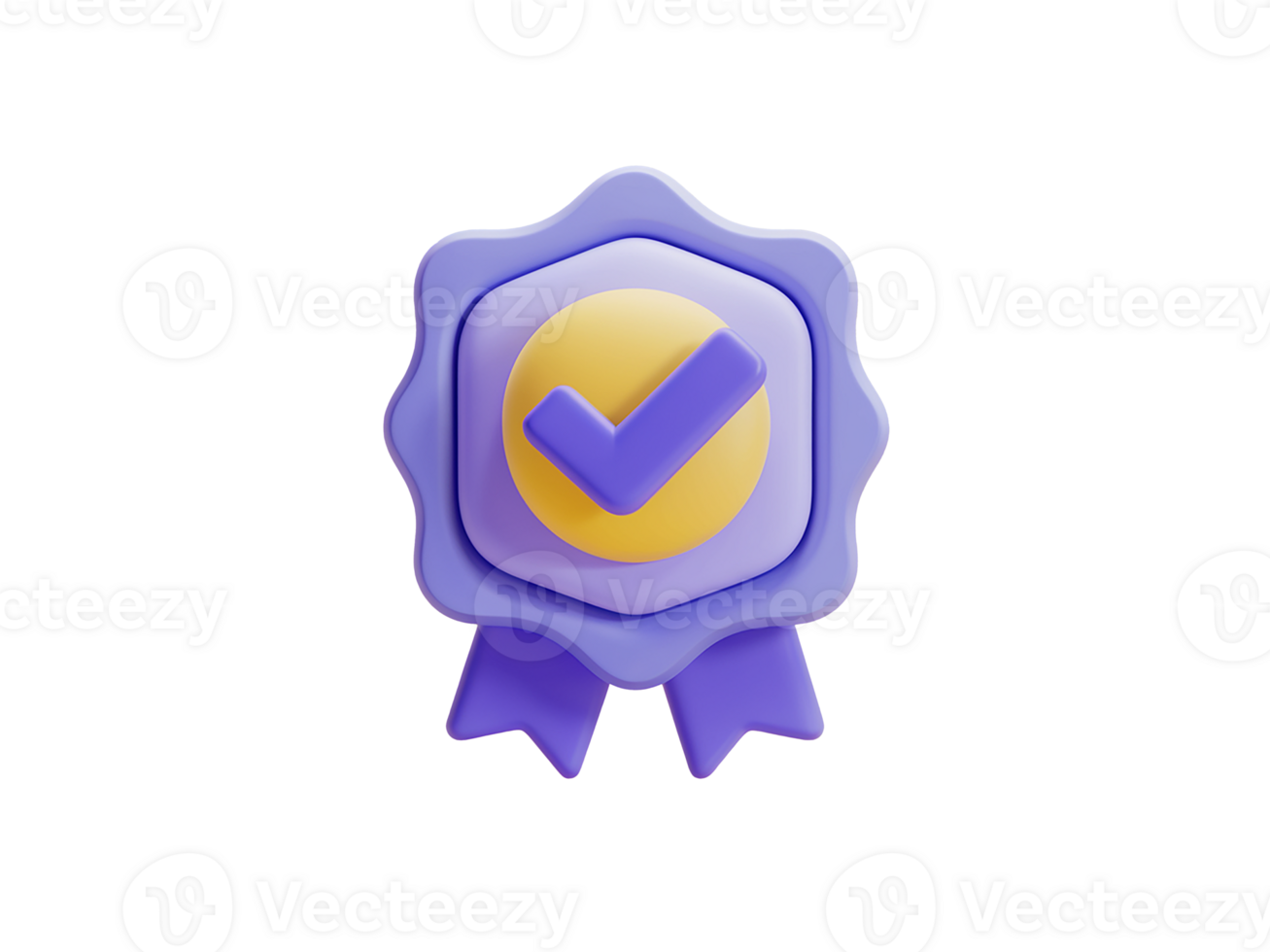 3d rendered purple check mark badge on transparent background png
