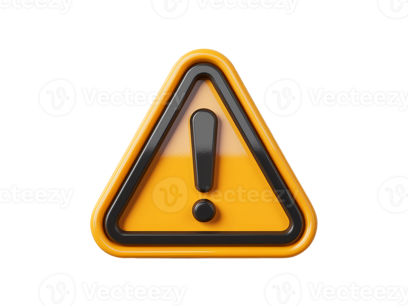 3d yellow warning triangle sign isolated on transparent background png