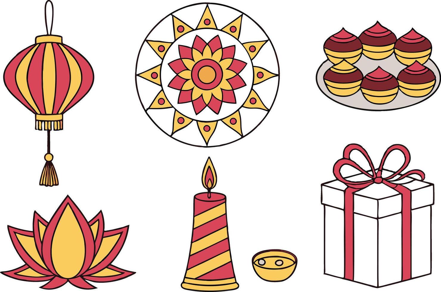 Colorful Diwali Icon Set for Indian Holiday and Religious Designs vector
