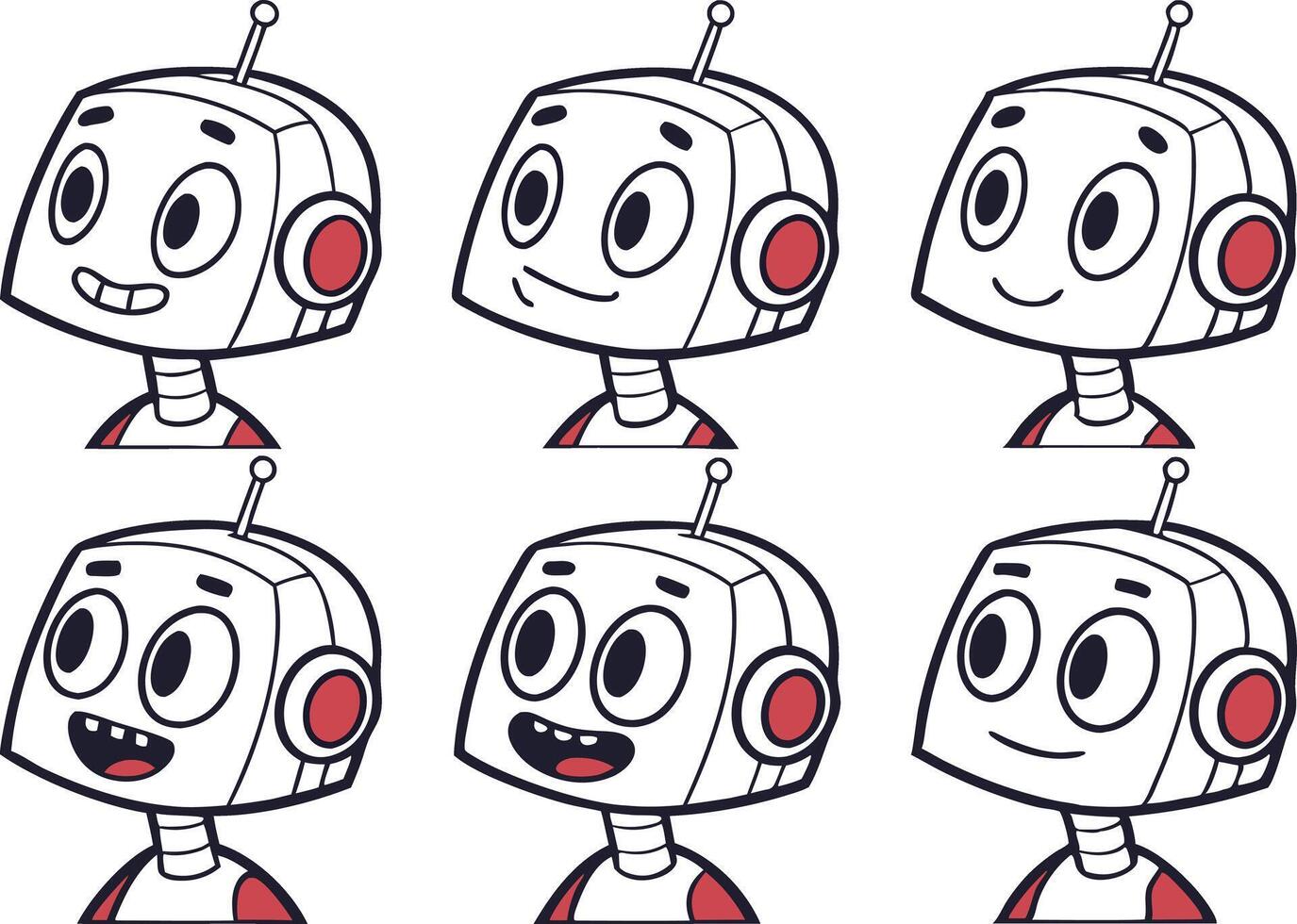 Robot Face Icon Set in Clean Outline Style on White Background vector