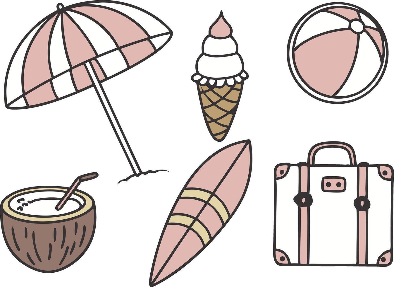Summer Holiday Icon Set with Beach and Travel Elements vector