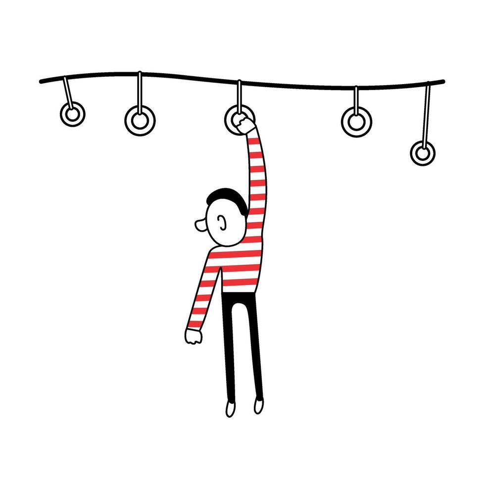 A cartoon man hanging from a rope vector