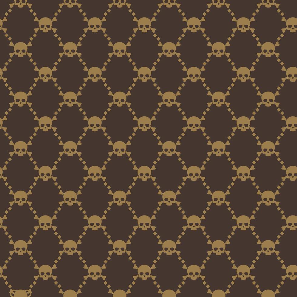 A brown and gold pattern with skulls on it vector