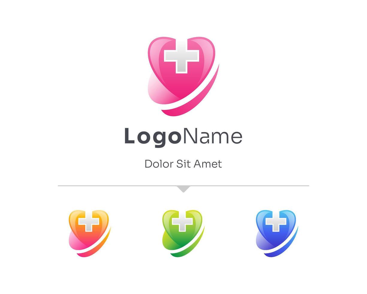 Colorful heart love with negative cross health logo variations vector