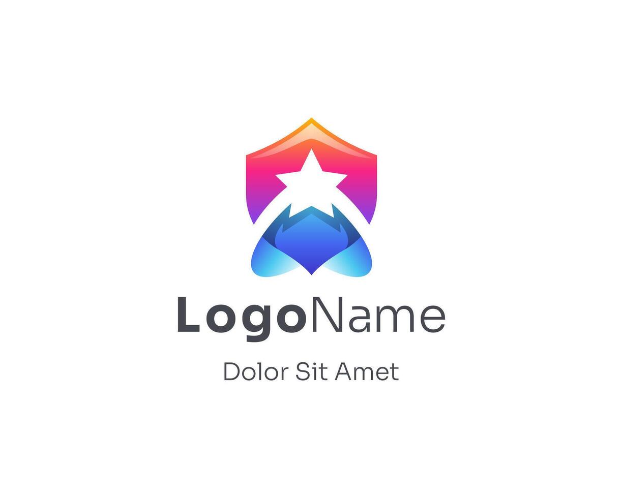 Colorful shield with negative star logo vector