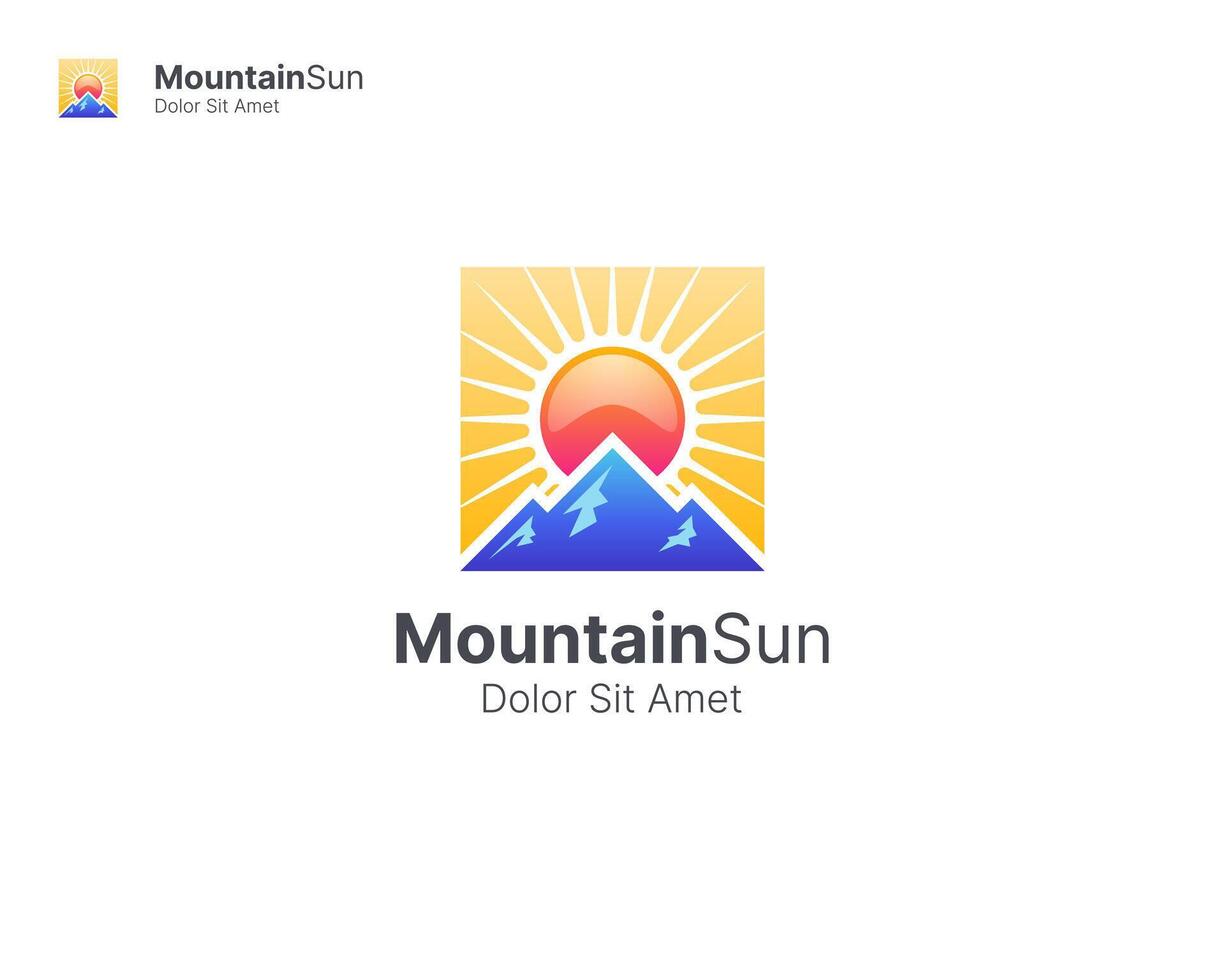 Simple mountain with sun logo gradient vector
