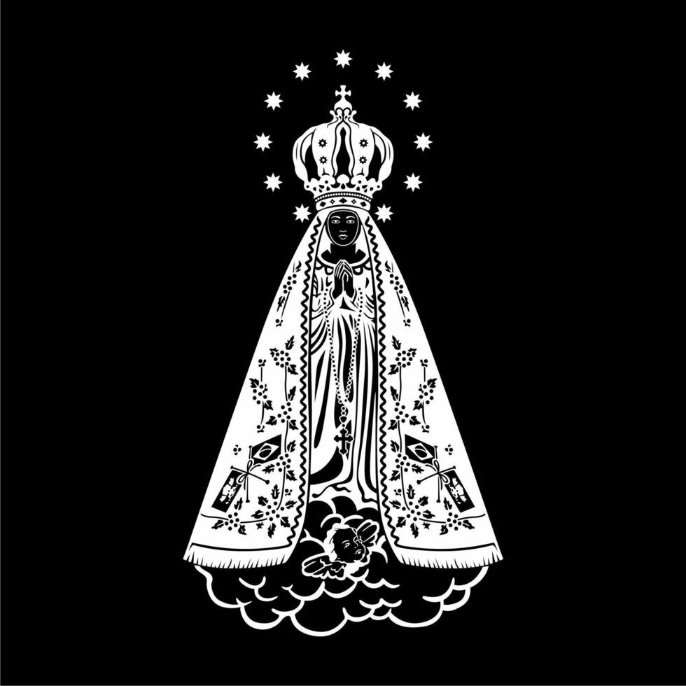 The virgin mary is shown in white on a black background vector