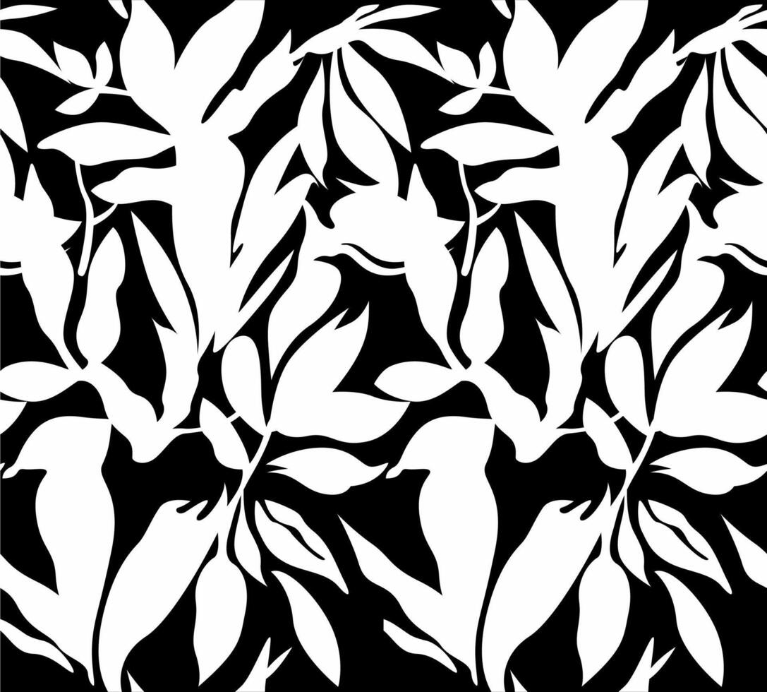 A black and white pattern with leaves vector