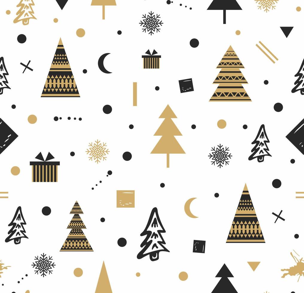 Christmas seamless pattern with trees and presents vector