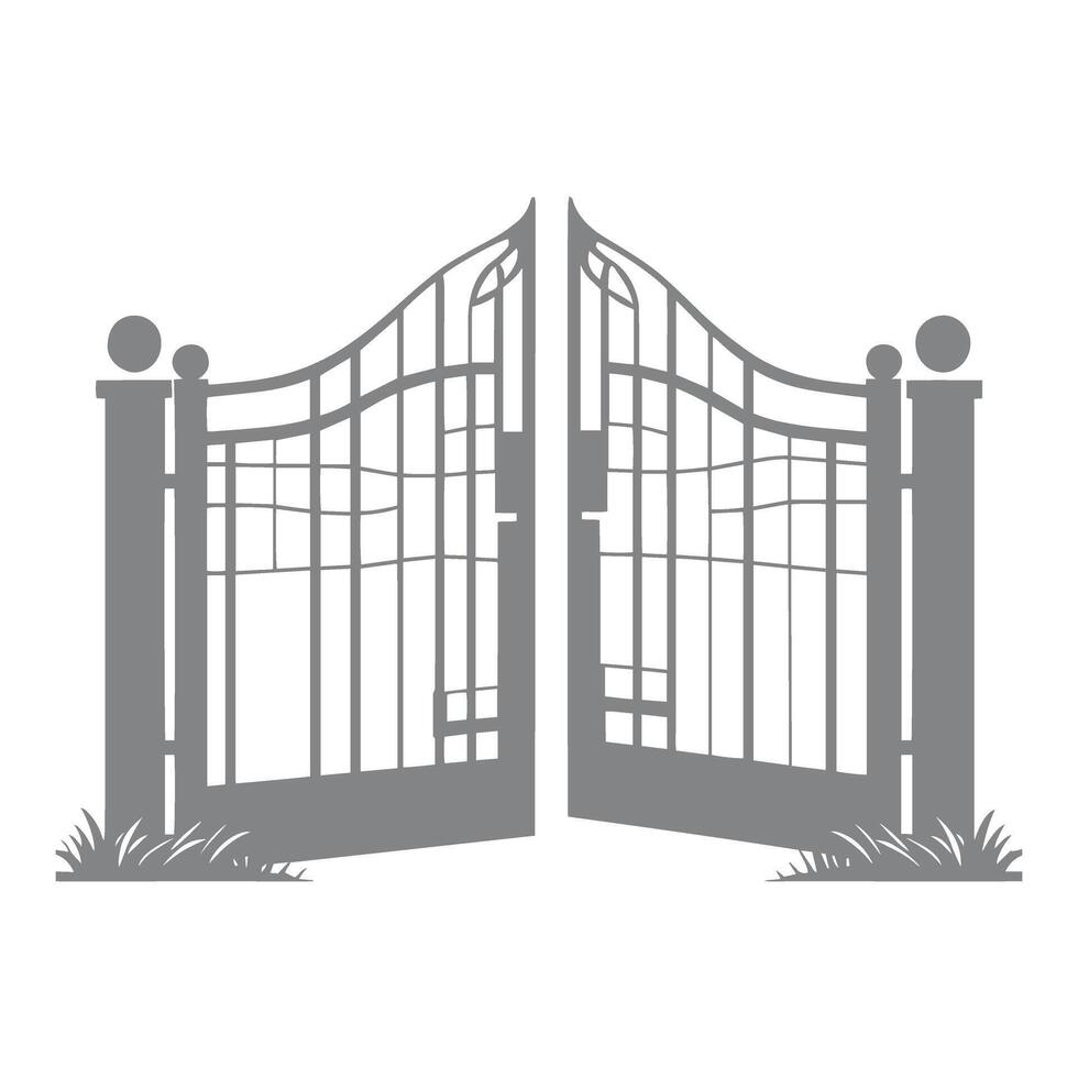 Open Wrought Iron Gate Silhouette vector
