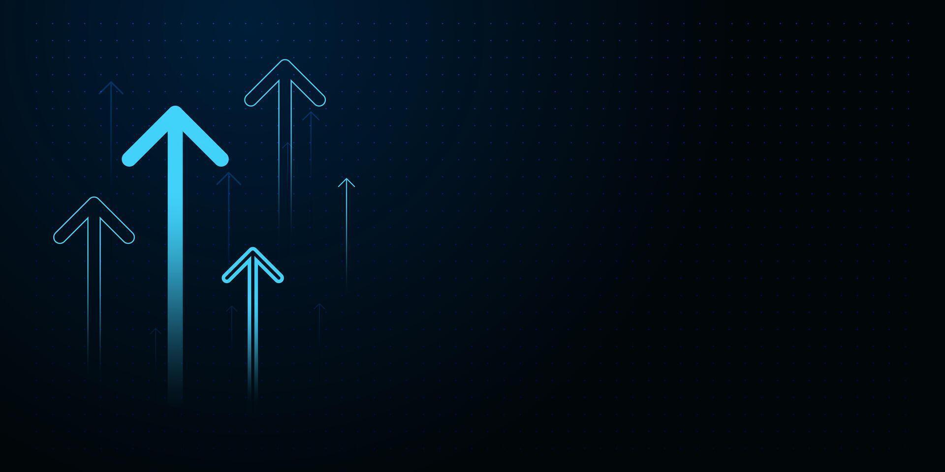 The Uptrend Arrows blue growing on dark background with daigital technology abstract concepts. Groups of digital blue arrows shows finance vector