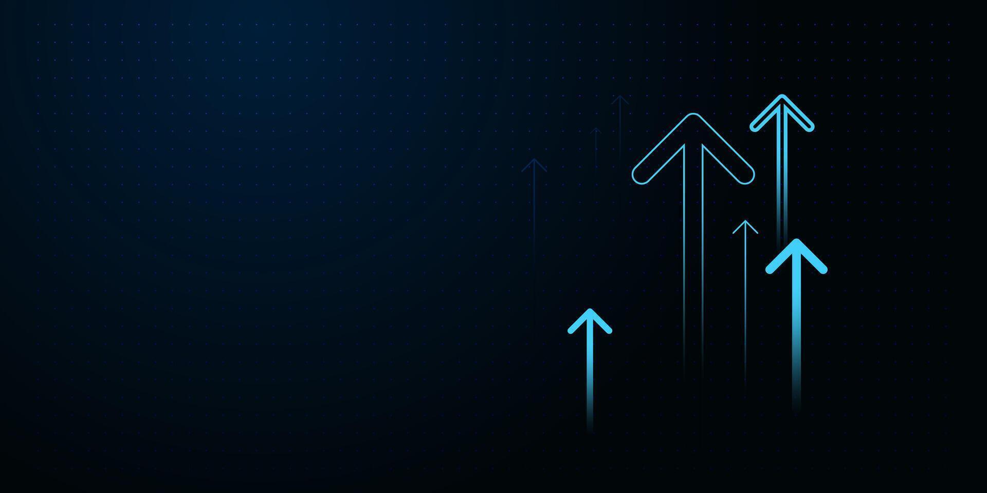The Uptrend Arrows blue growing on dark background A series of glowing, blue lines Arrow form an upward arrow shape, representing finance vector