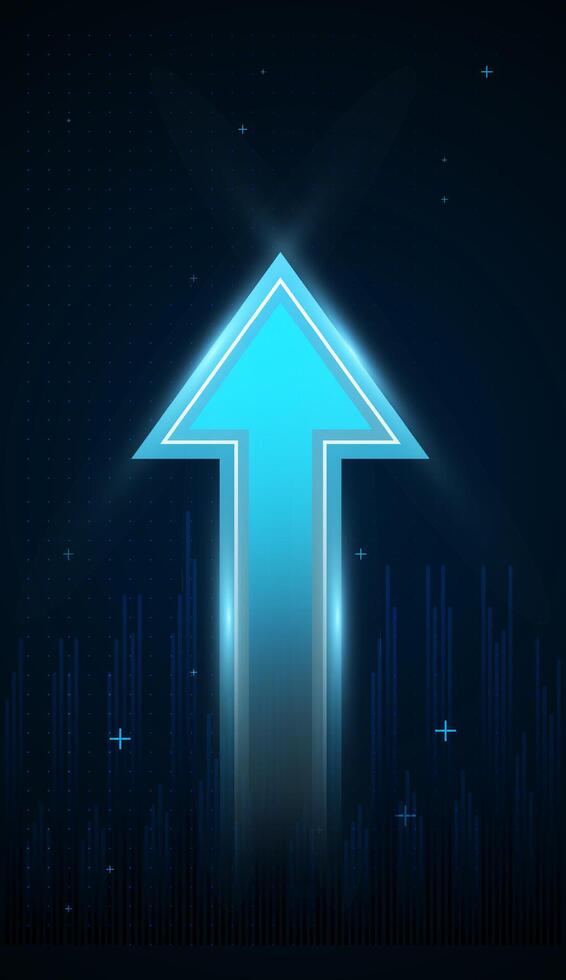 The blue arrow pointing up concept for business growing, trading up trend, digital arrow blue with lighting in it pointing on the top direction concepts on dark background vector