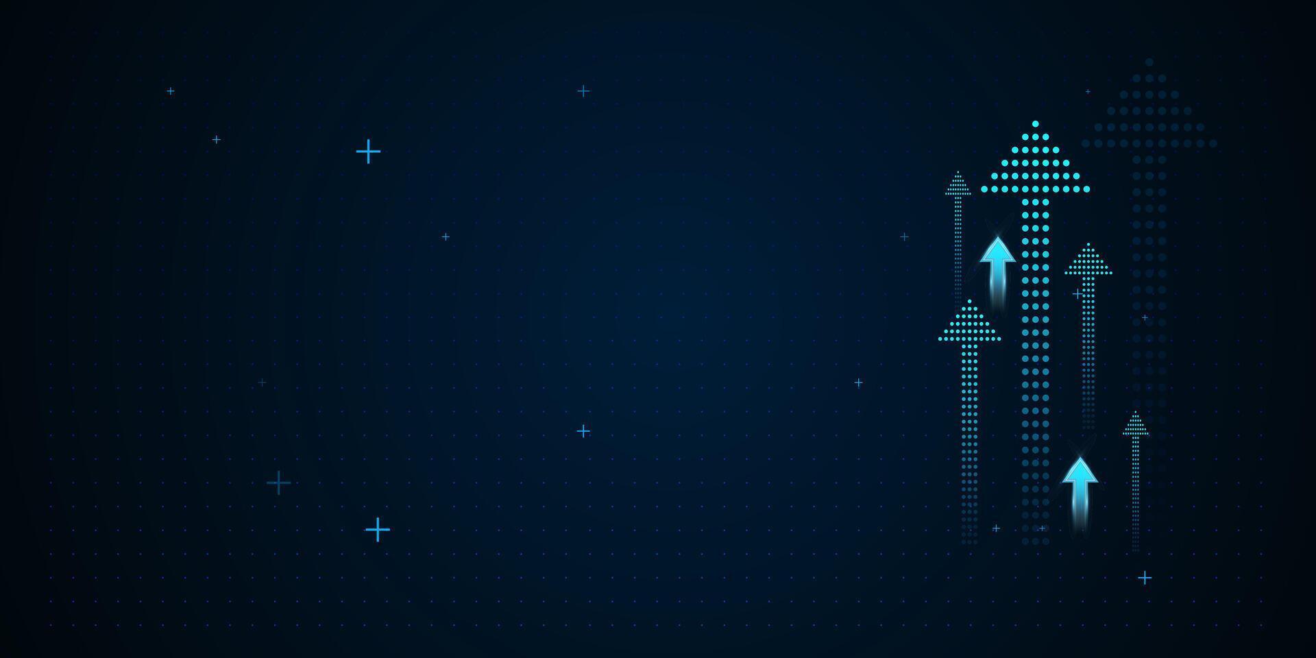 The multiple upward-pointing arrows composed of glowing blue dots, symbolizing growth and progress. illustration vector