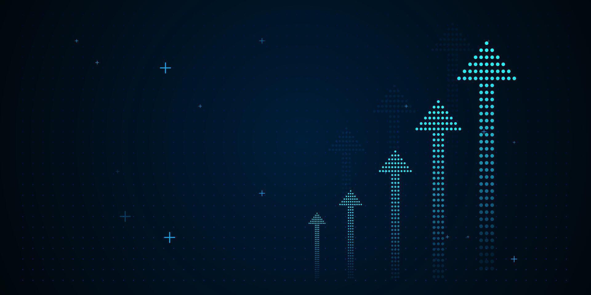 The arrows vary in size and brightness, creating a dynamic effect that conveys upward momentum and digital advancement. illustration vector