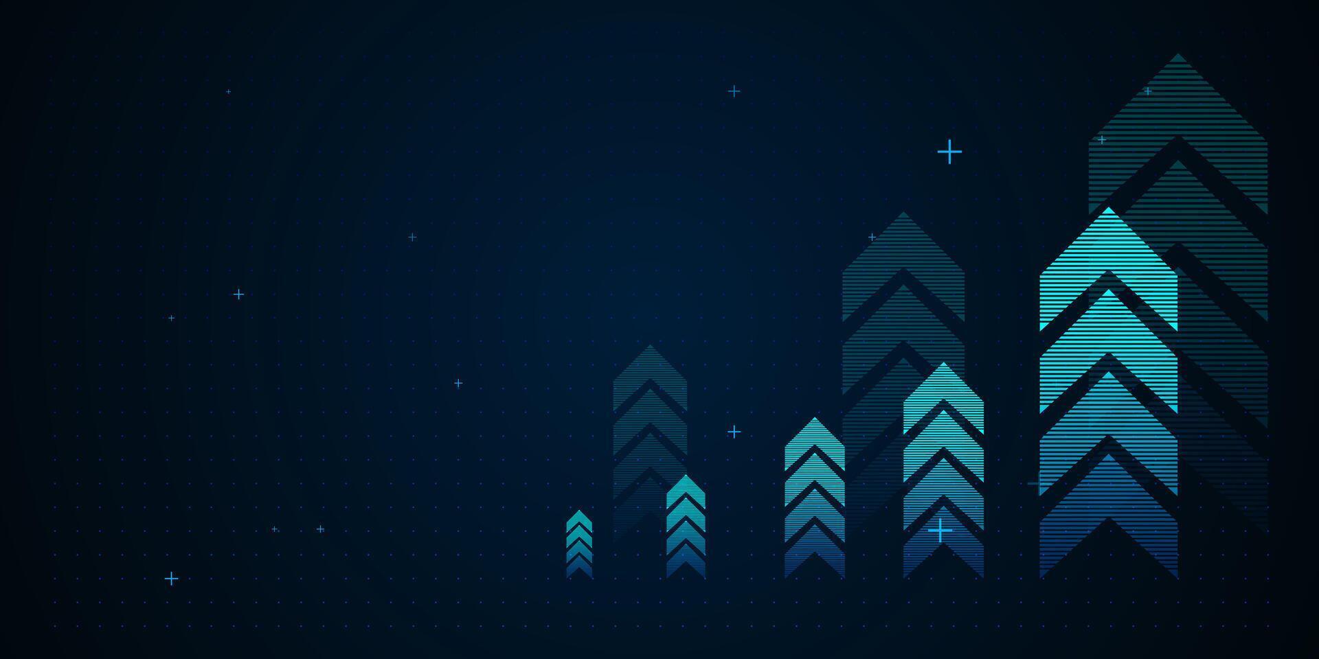 A glowing blue bar chart with The layout places arrows on the right side, allowing negative space on the left for overlaying text or design elements. illustration vector