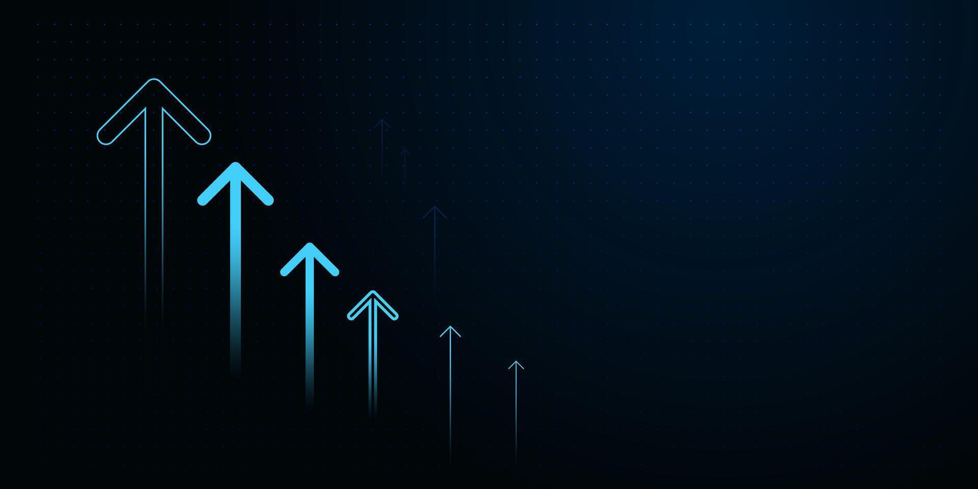 The Business arrow up process increase to success and Up Arrows growing on dark background A series of glowing, representing finance, business illustration vector