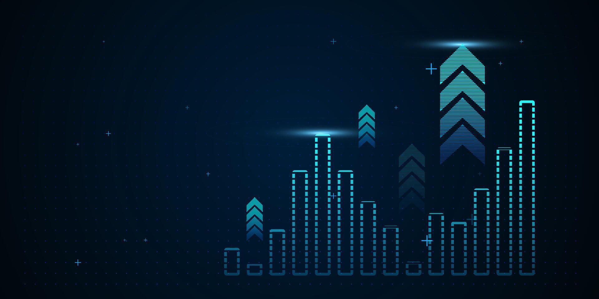 A glowing blue bar chart with rising columns on dark background, symbolizing data growth and financial progress.. illustration vector