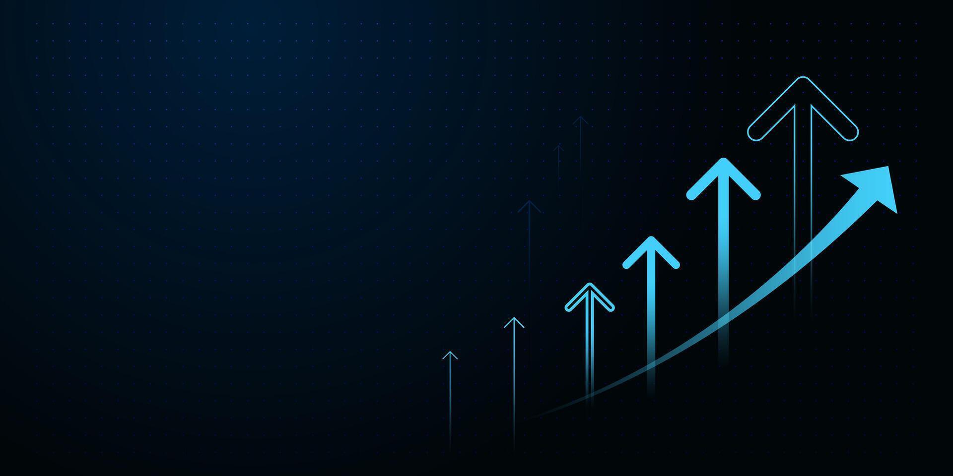 Upward Arrows blue growing on dark background A series of glowing, representing finance vector