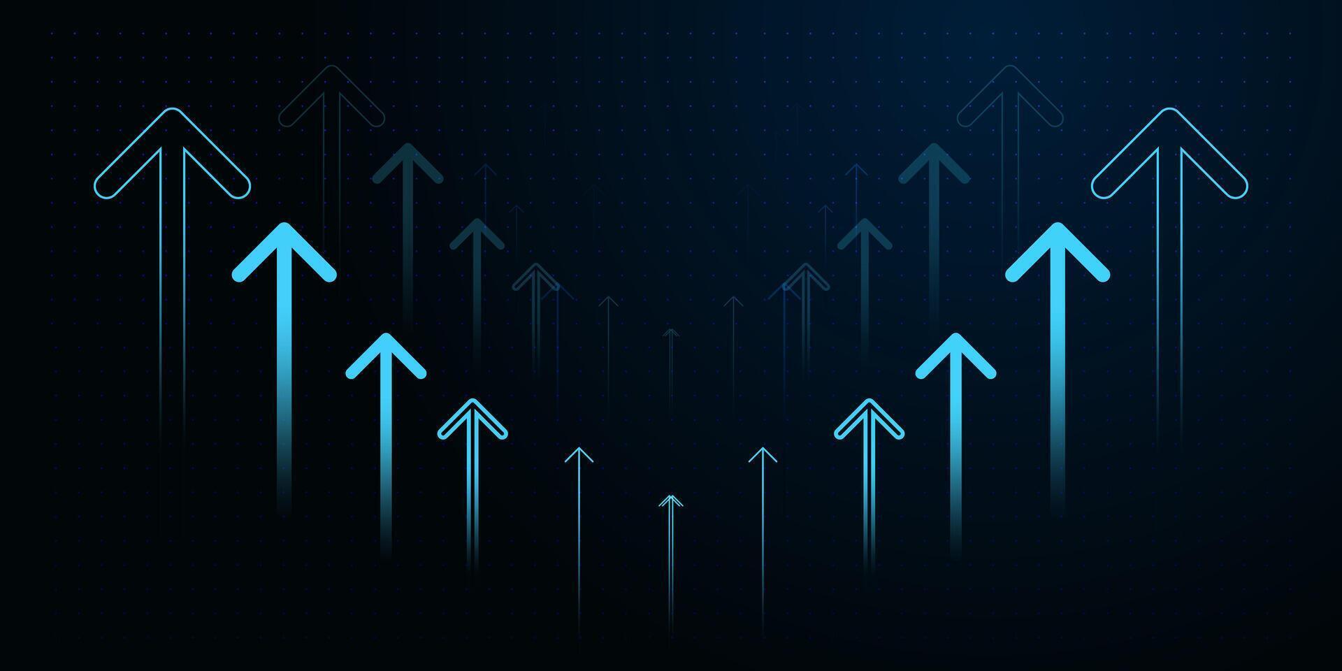 Upward Arrow Blue for Business arrow up process increase to success and Up Arrows growing on dark background A series of glowing, vector