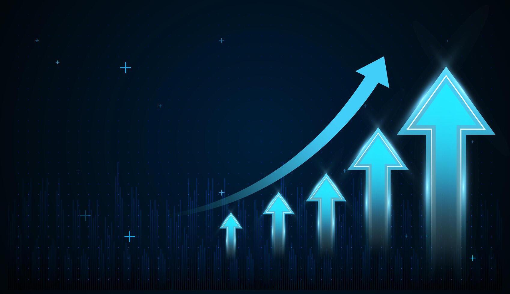 The upward three arrows concepts with light blue arrows chart low to high value of finance, business, trading, currency, banking, growing in illustration vector