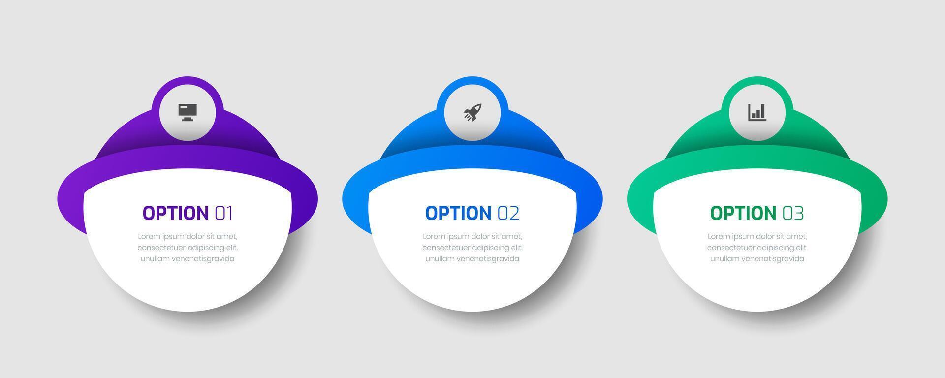 Business Infographic Abstract Template with Circle Label, 3 Options and Icon for Presentation vector