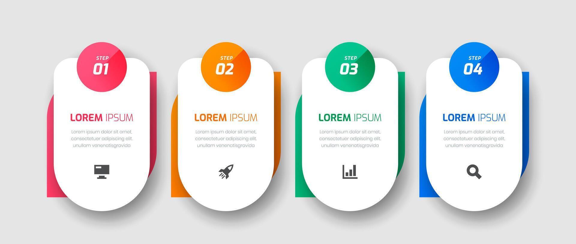 Business Infographic with Rectangle Label, Abstract Design, 4 Steps and Icon for Presentation vector