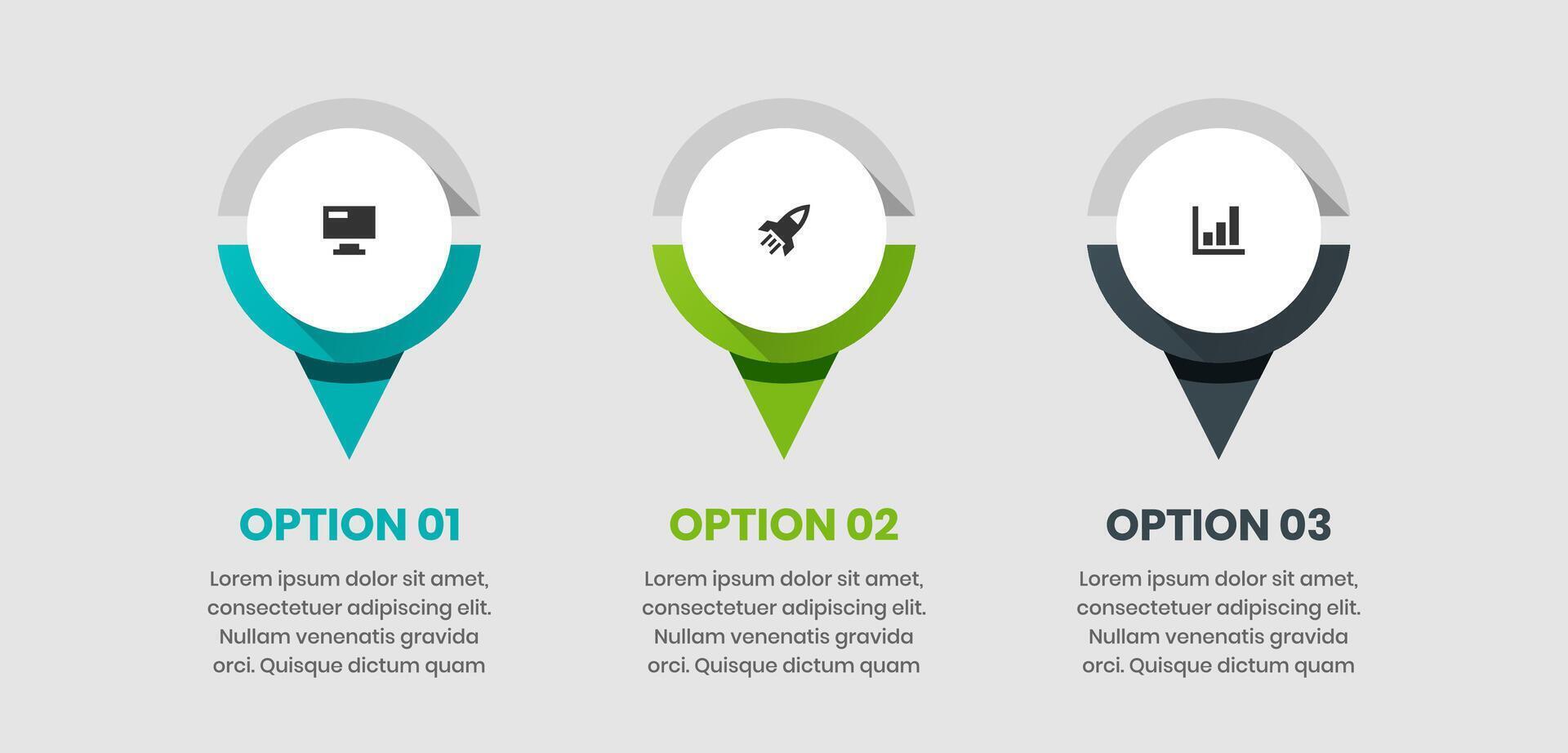 Pin Infographic Element Design Templates with Icons and 3 Options. Suitable for Process Diagram, Presentations, Workflow Layout, Banner, Infographic vector