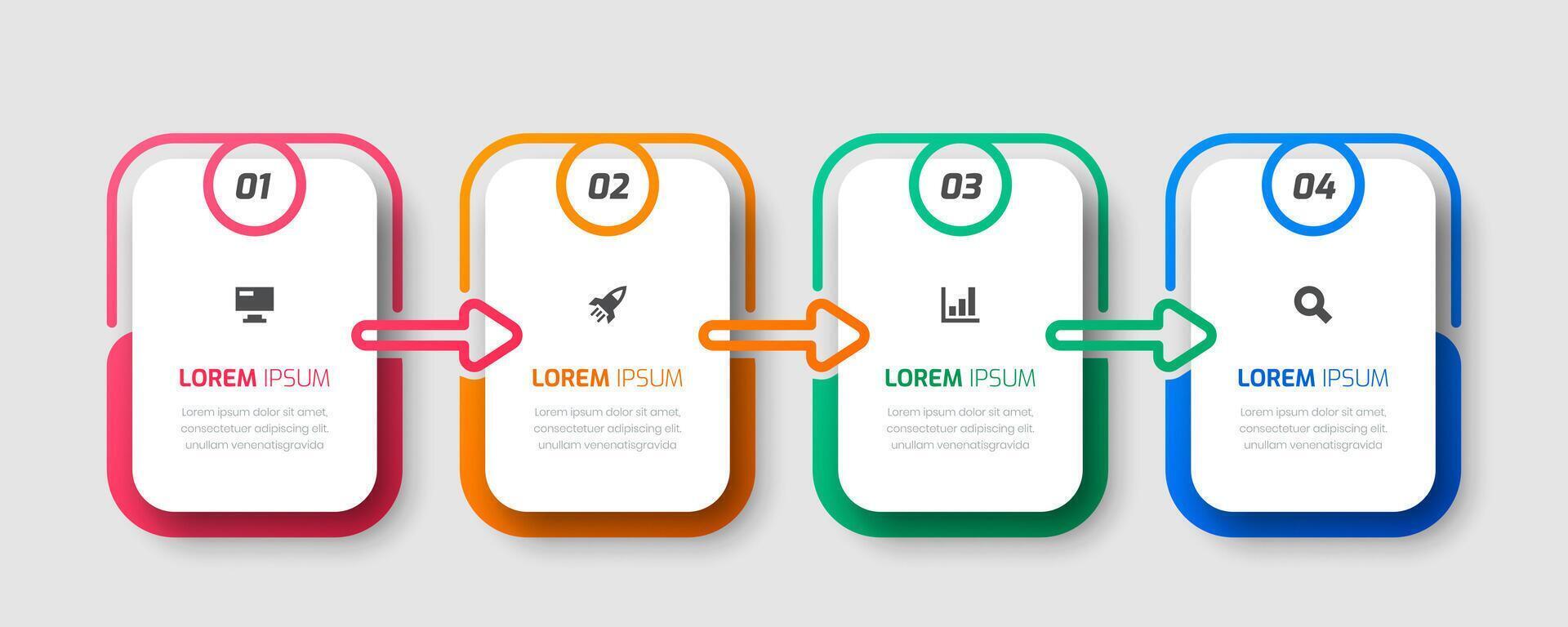 Business Infographic Template with Rectangle Label, Arrows, 4 Numbers and Icon for Presentation vector