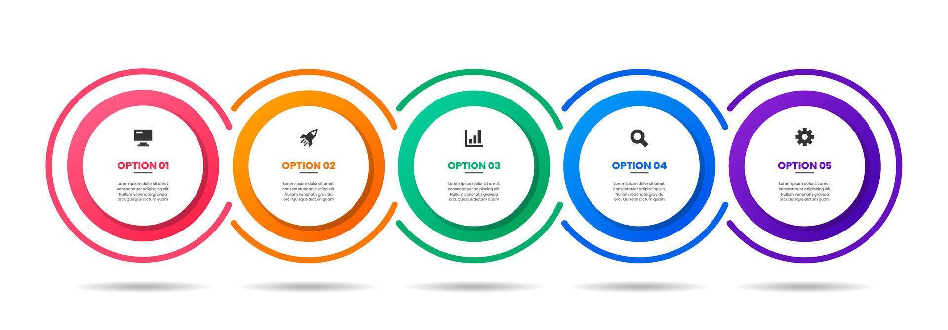 Circle Infographic Element Design Templates with Icons and 5 Options. Suitable for Process Diagram, Presentations, Workflow Layout, Banner, Infographic vector