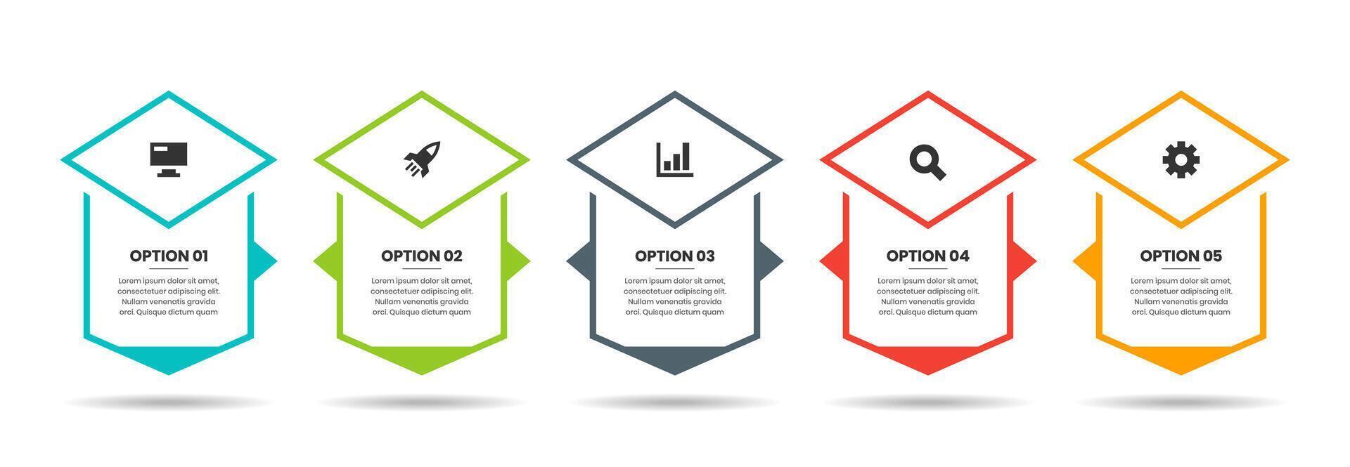 Abstract Infographic Element Design with Icons and 5 Options. Suitable for Process Diagram, Presentations, Banner, Flow Chart, Infographic vector