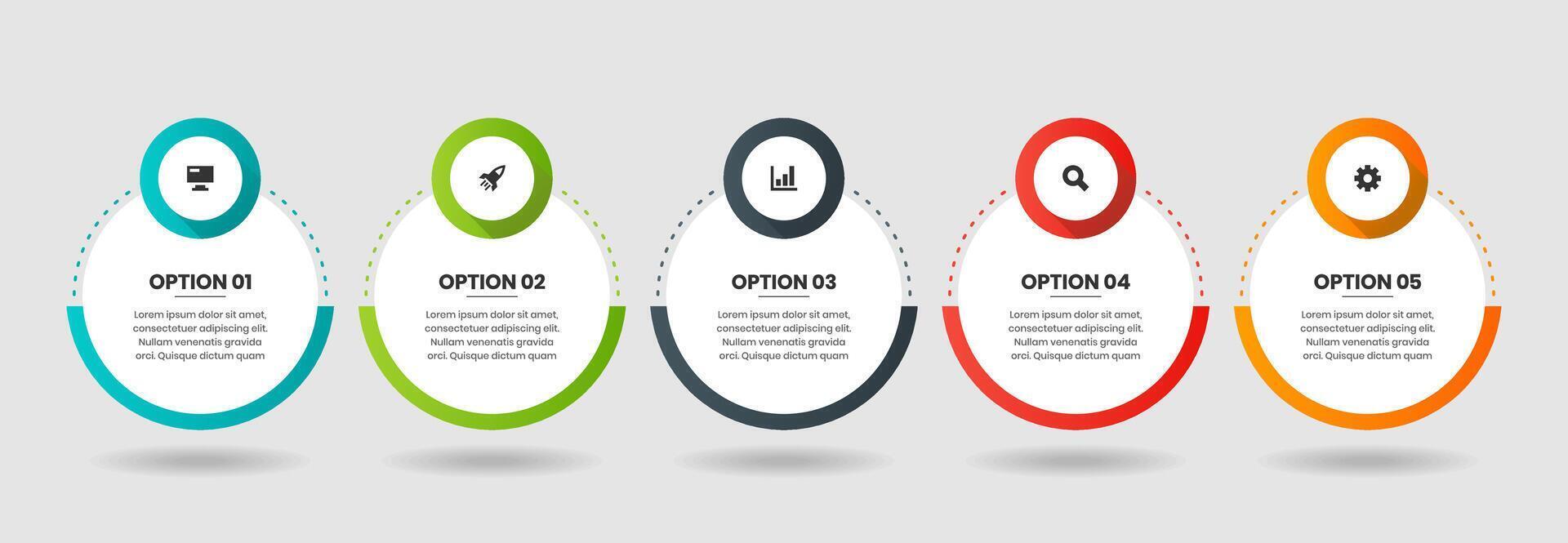 Circle Infographic Element Templates with Icons and 5 Options. Suitable for Process Diagram, Presentations, Banner, Flow Chart, Infographic vector