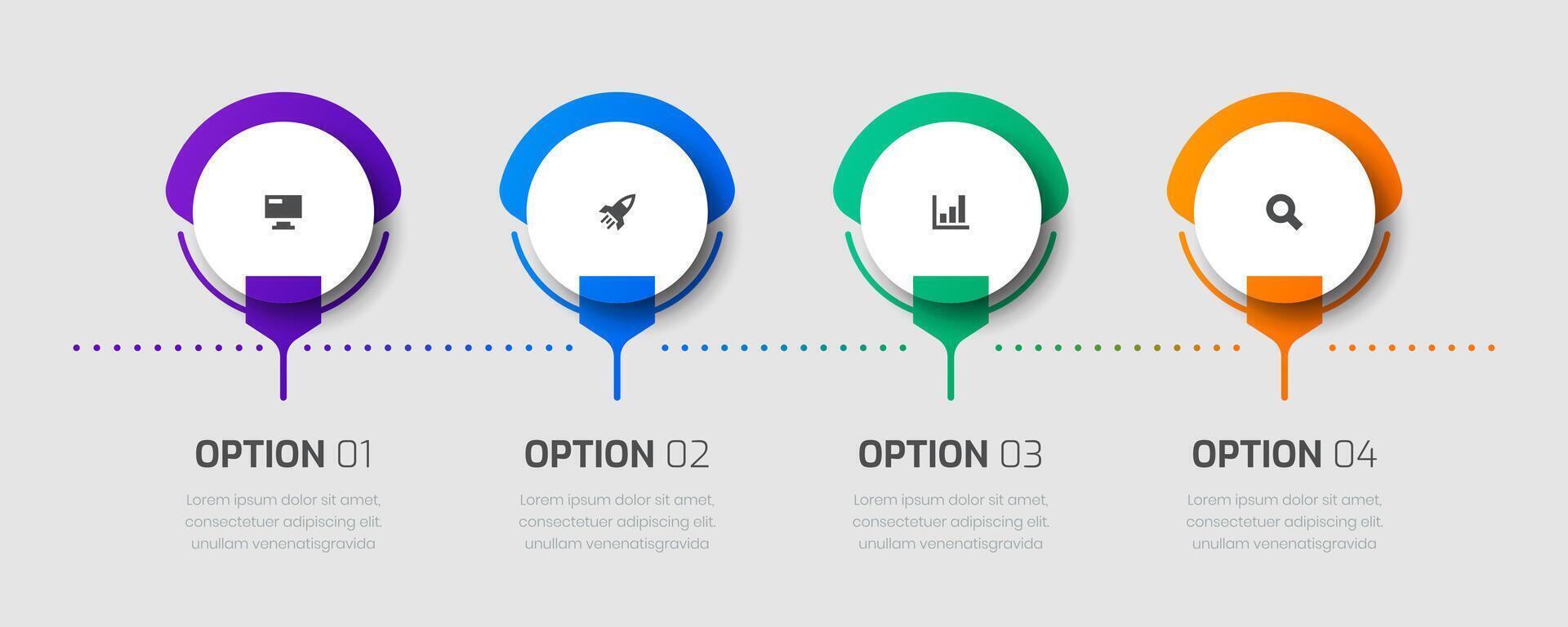 Timeline Business Infographic Template with Circle Label, 4 Options and Icon for Presentation vector