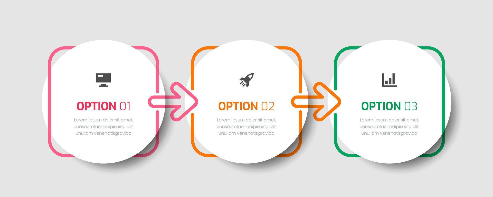 Business Infographic Design Template with Circle Label, Arrows, 3 Numbers and Icon for Presentation vector