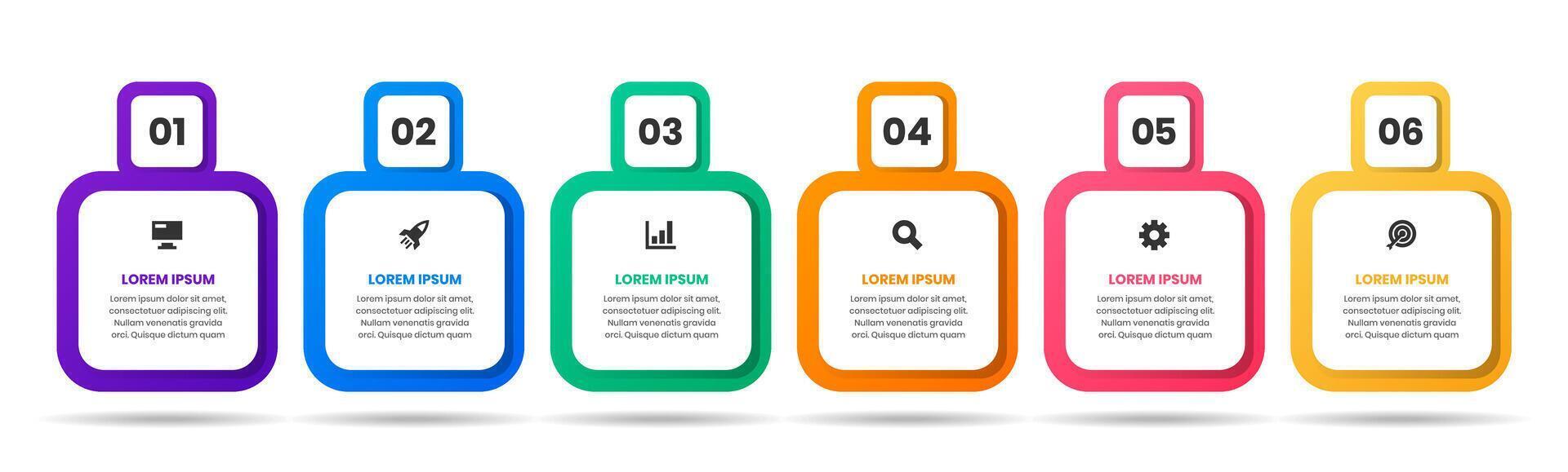 Label Rectangle Infographic Element Design Templates with Icons and 6 Numbers. Suitable for Process Diagram, Presentations, Workflow Layout, Banner vector