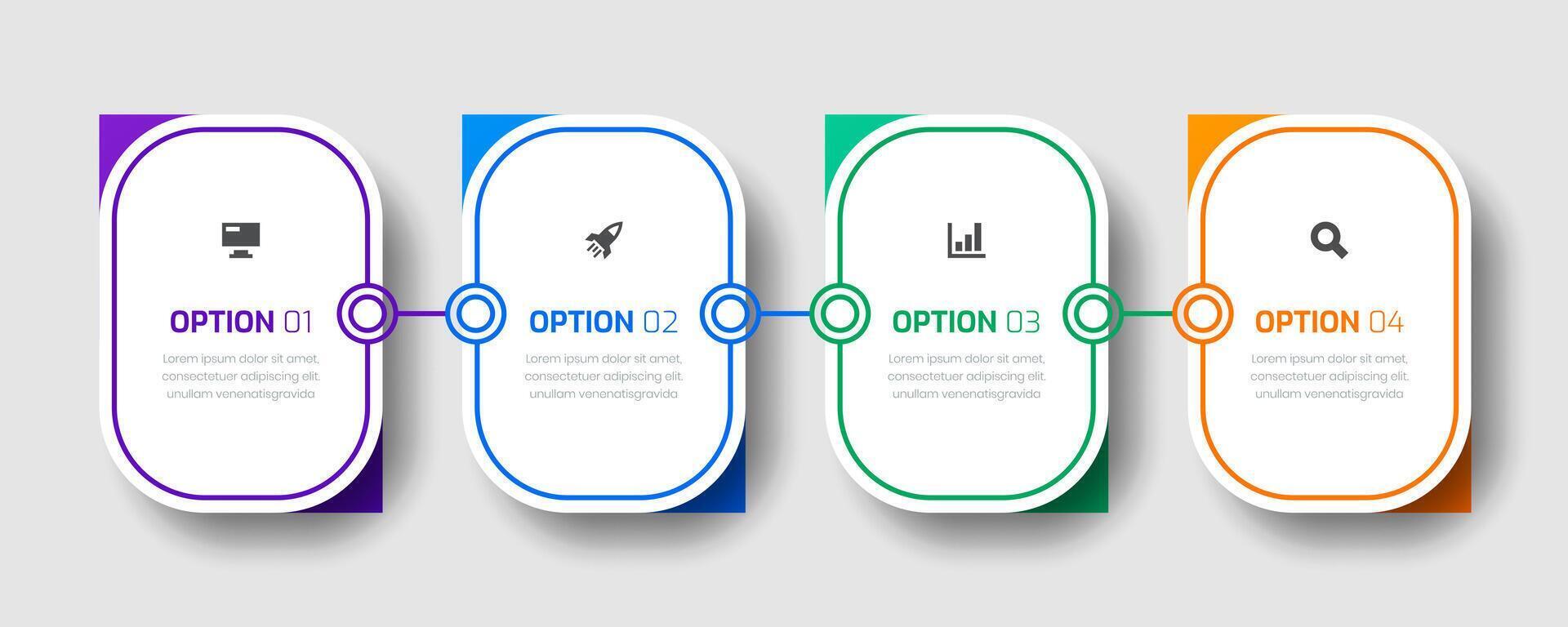 Business Infographic Template with Rectangle Label, Thin Line, 4 Options and Icon for Presentation vector