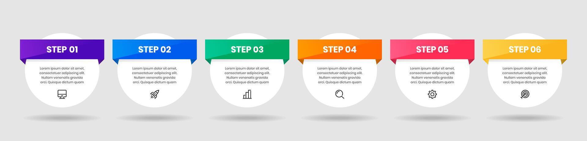 Circle Label Infographic Element Design Templates with Icons and 6 Steps. Suitable for Process Diagram, Presentations, Workflow Layout, Flow Chart, Infographic vector