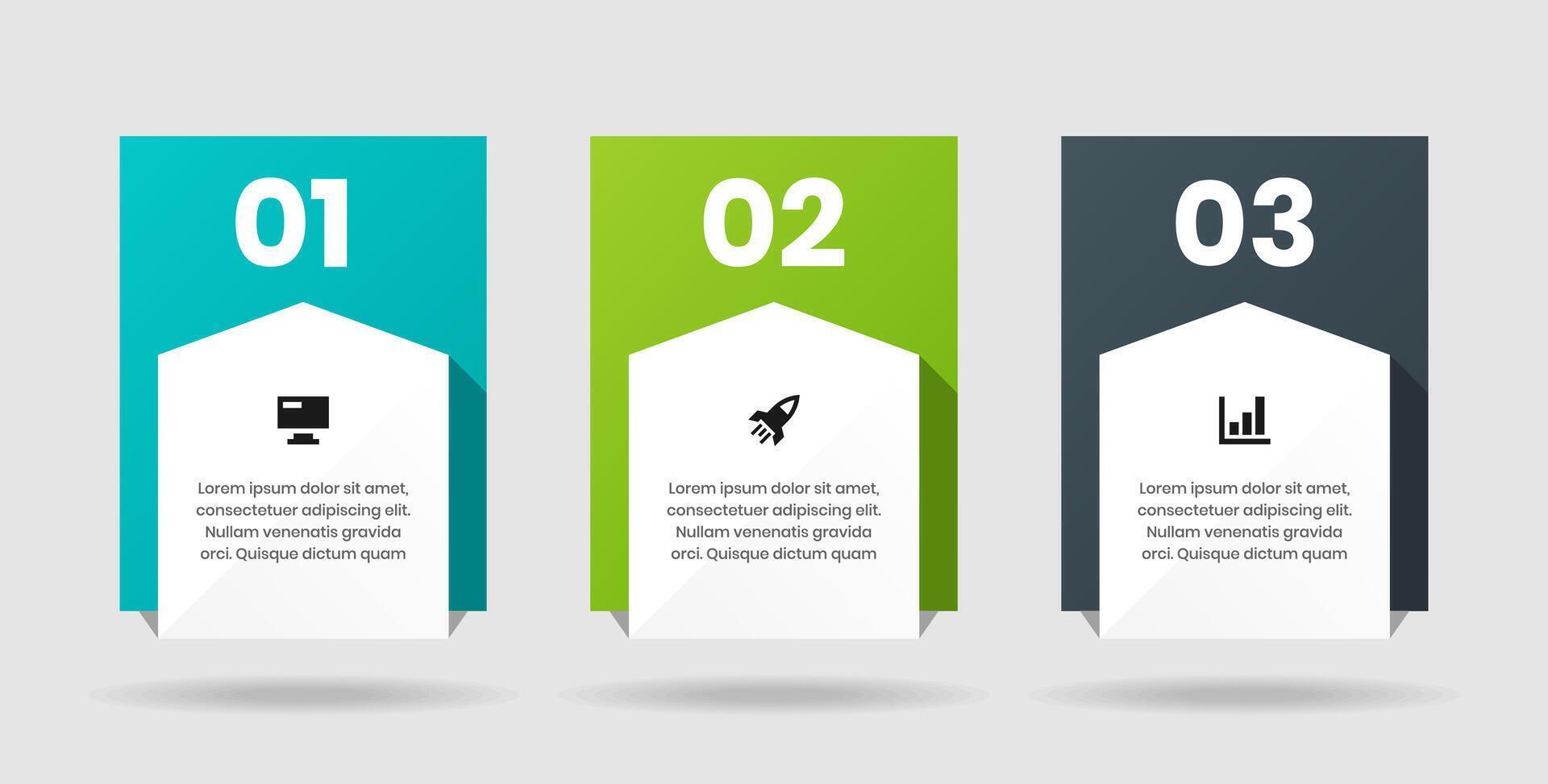 Rectangle Infographic Element Design Templates with Icons and 3 Numbers. Suitable for Process Diagram, Presentations, Workflow Layout, Banner, Flow Chart vector