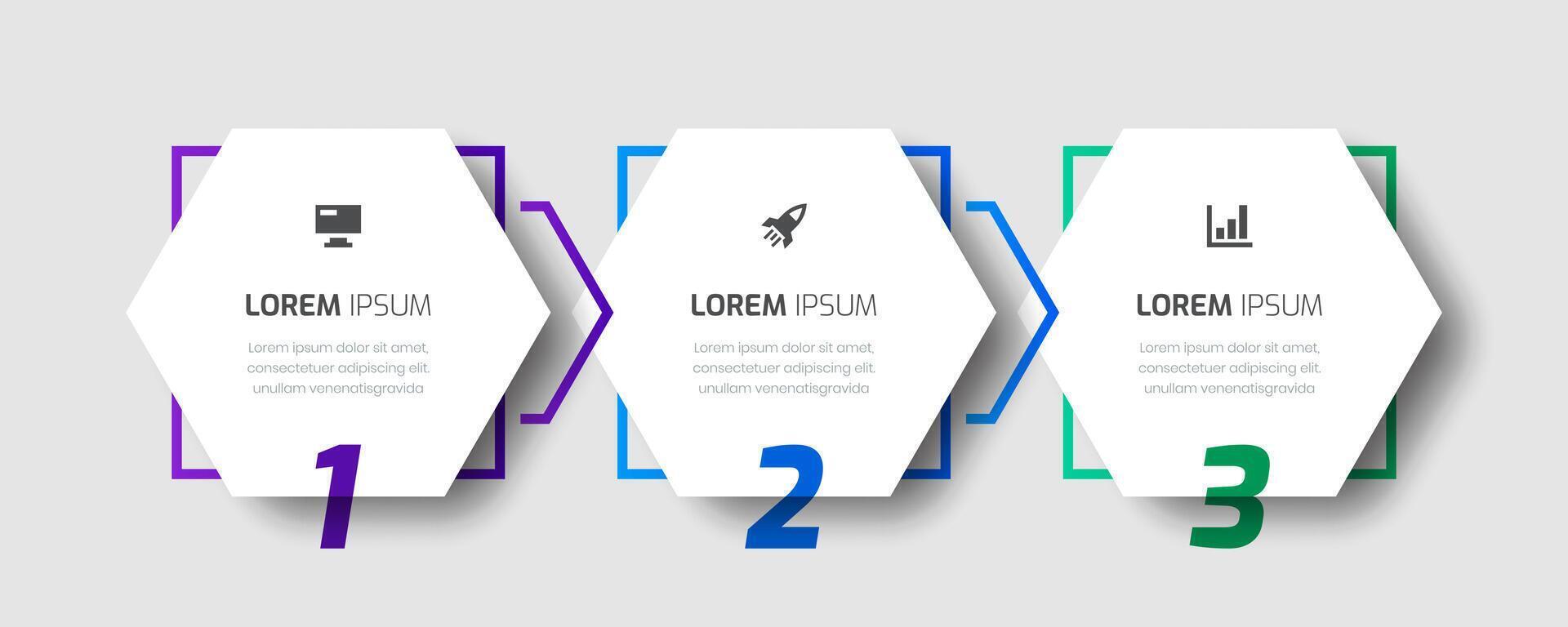 Business Infographic Template with Hexagon Label, Arrows, 3 Numbers and Icon for Presentation vector
