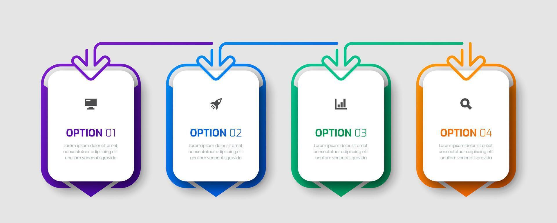 Timeline Infographic Label Design Template with Arrows, Icons and 4 Options for Process Diagram, Presentations, Workflow Layout vector