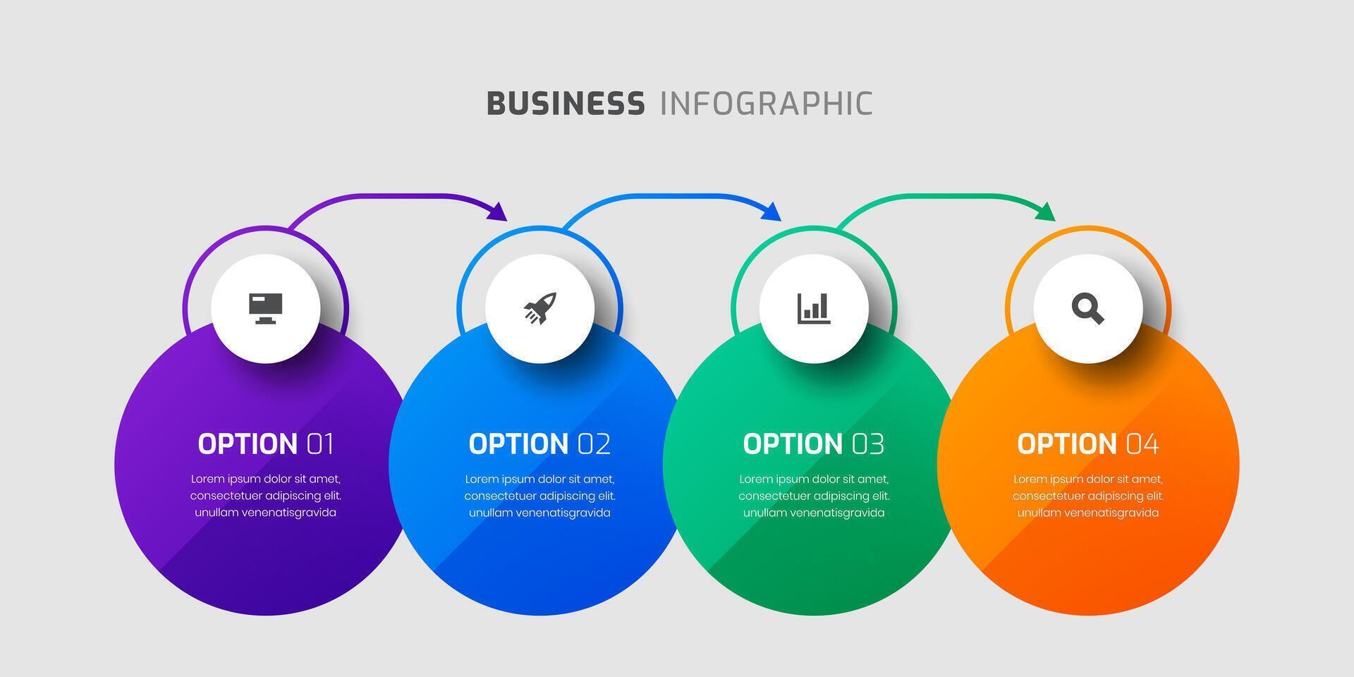 Business Infographic Template with Circle Label, Thin Line, 4 Options and Icon for Presentation vector
