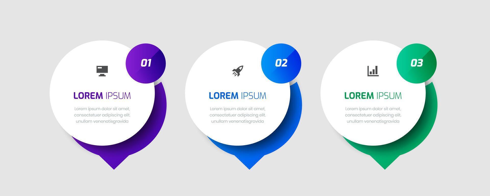 Circle Infographic Label Design Template with Rectangle Icons and 3 Numbers for Presentation vector