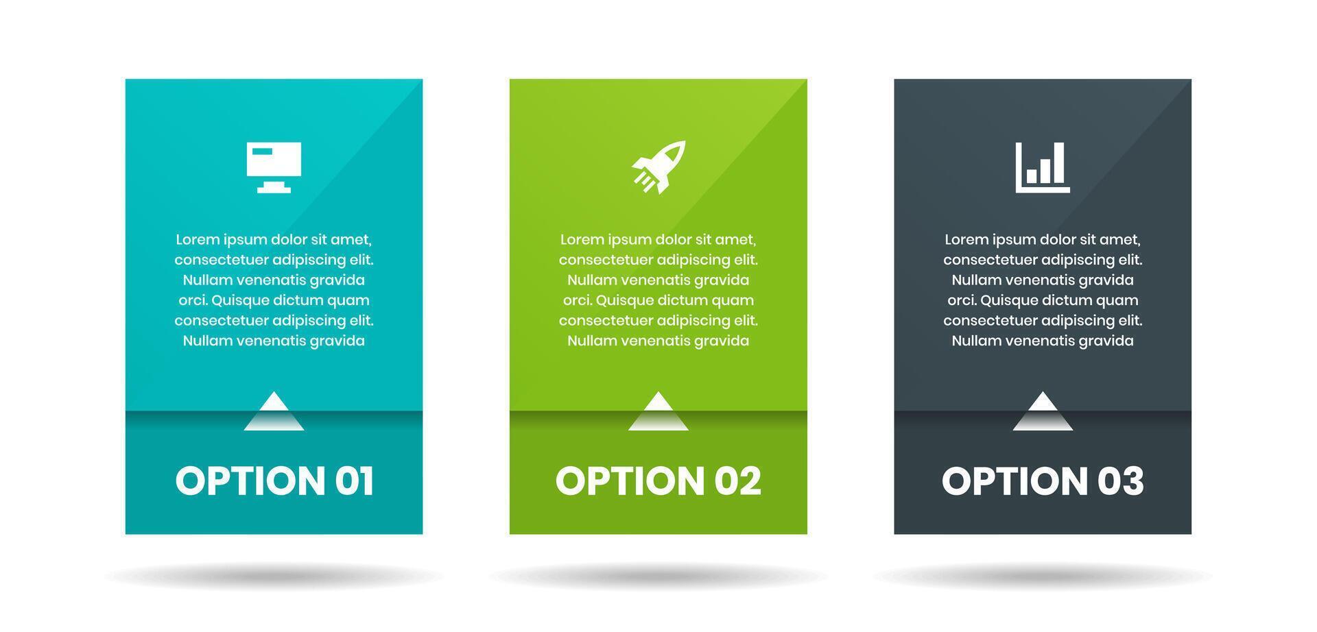 Rectangle Infographic Element Design Templates with Icons and 3 Options. Suitable for Process Diagram, Presentations, Workflow Layout, Banner, Flow Chart vector