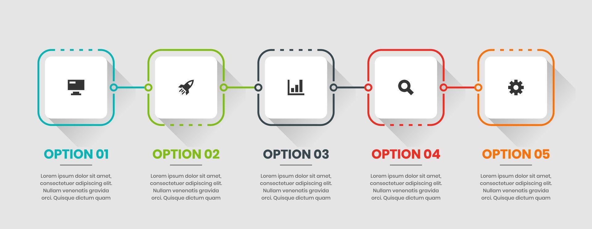 Square Timeline Infographic Element Design Templates with Icons and 5 Options. Suitable for Process Diagram, Presentations, Banner, Flow Chart, Infographic vector