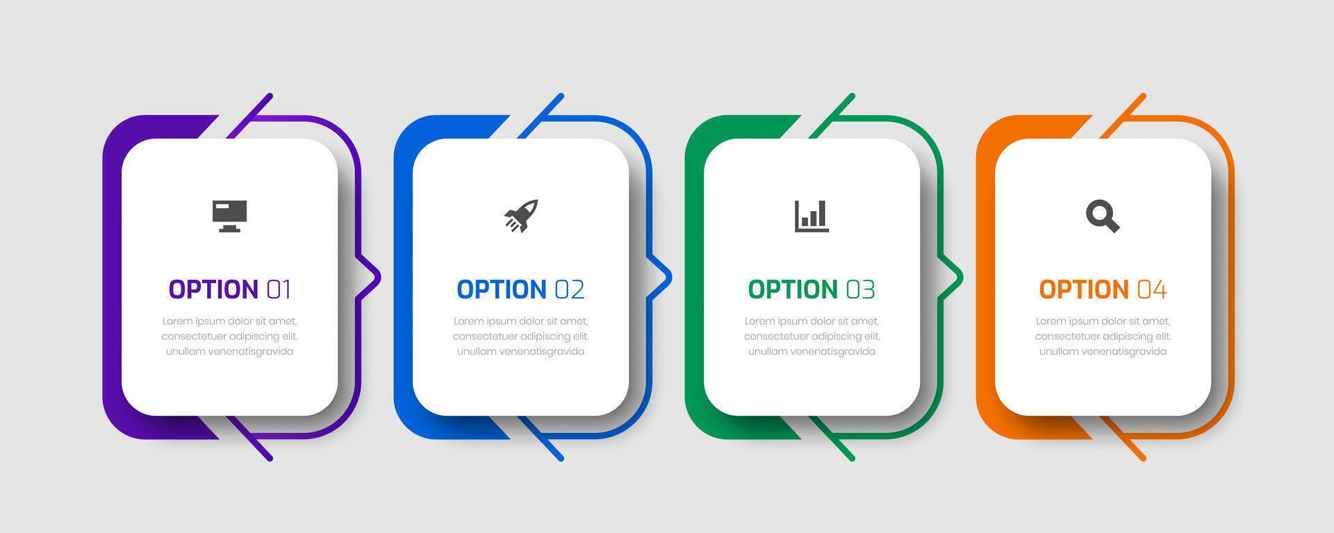 Business Infographic Template with Rounded Label, Thin Line, 4 Options and Icon for Presentation vector