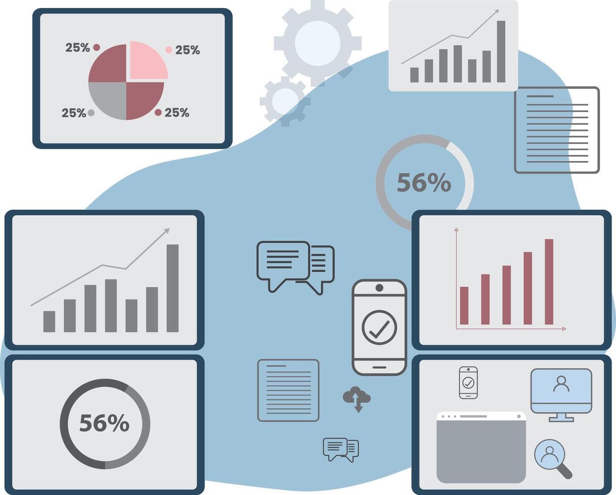 Data visualization dashboard with graphs and charts vector