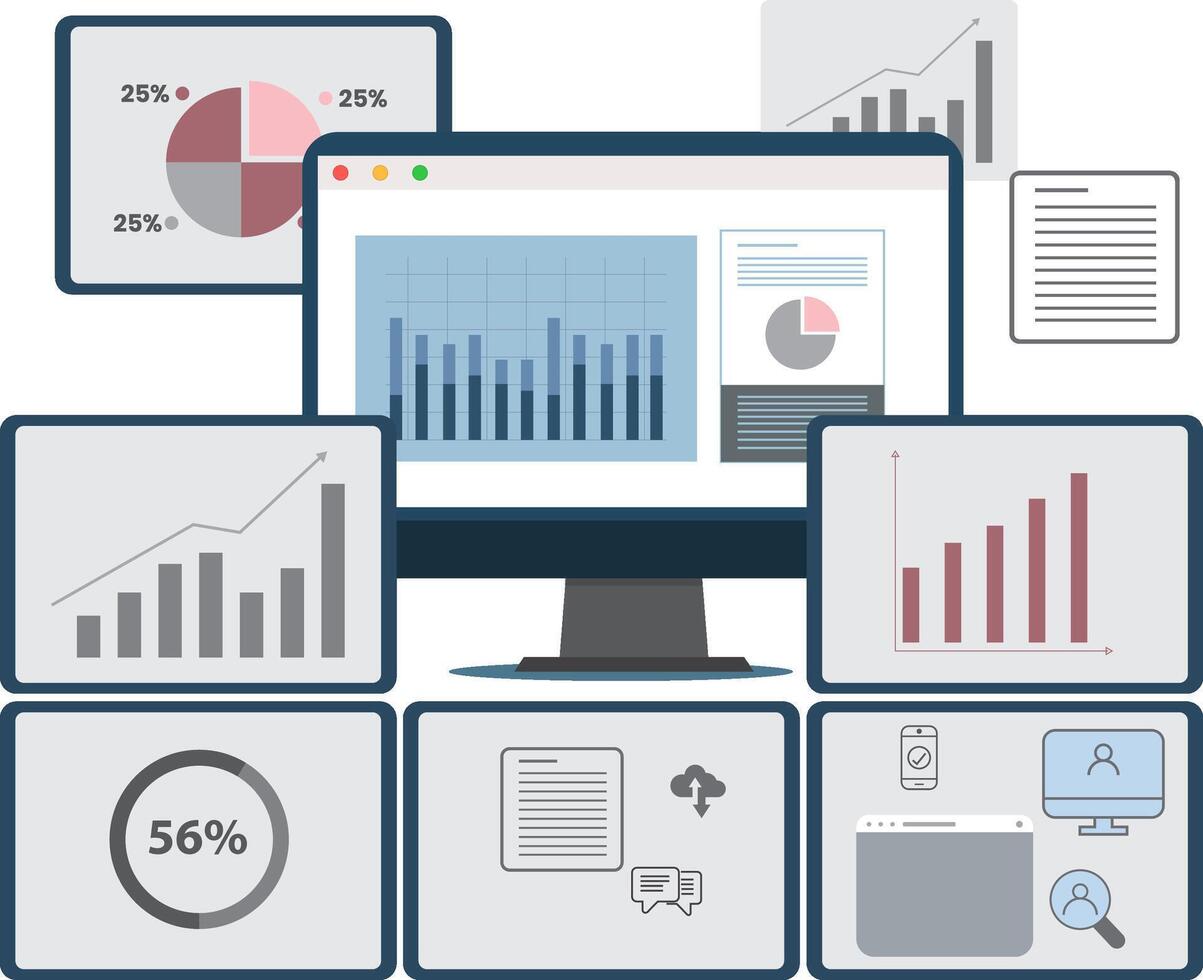 Data analysis dashboard with graphs vector