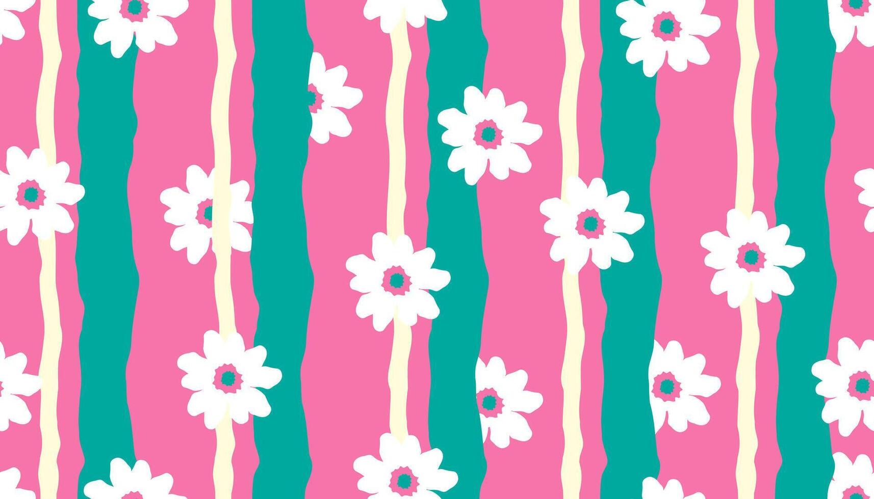 Floral seamless pattern with vertical stripes. Modern flowers print design for fabric, textiles, clothing, packaging, cover, banner, home decor and backgrounds. vector