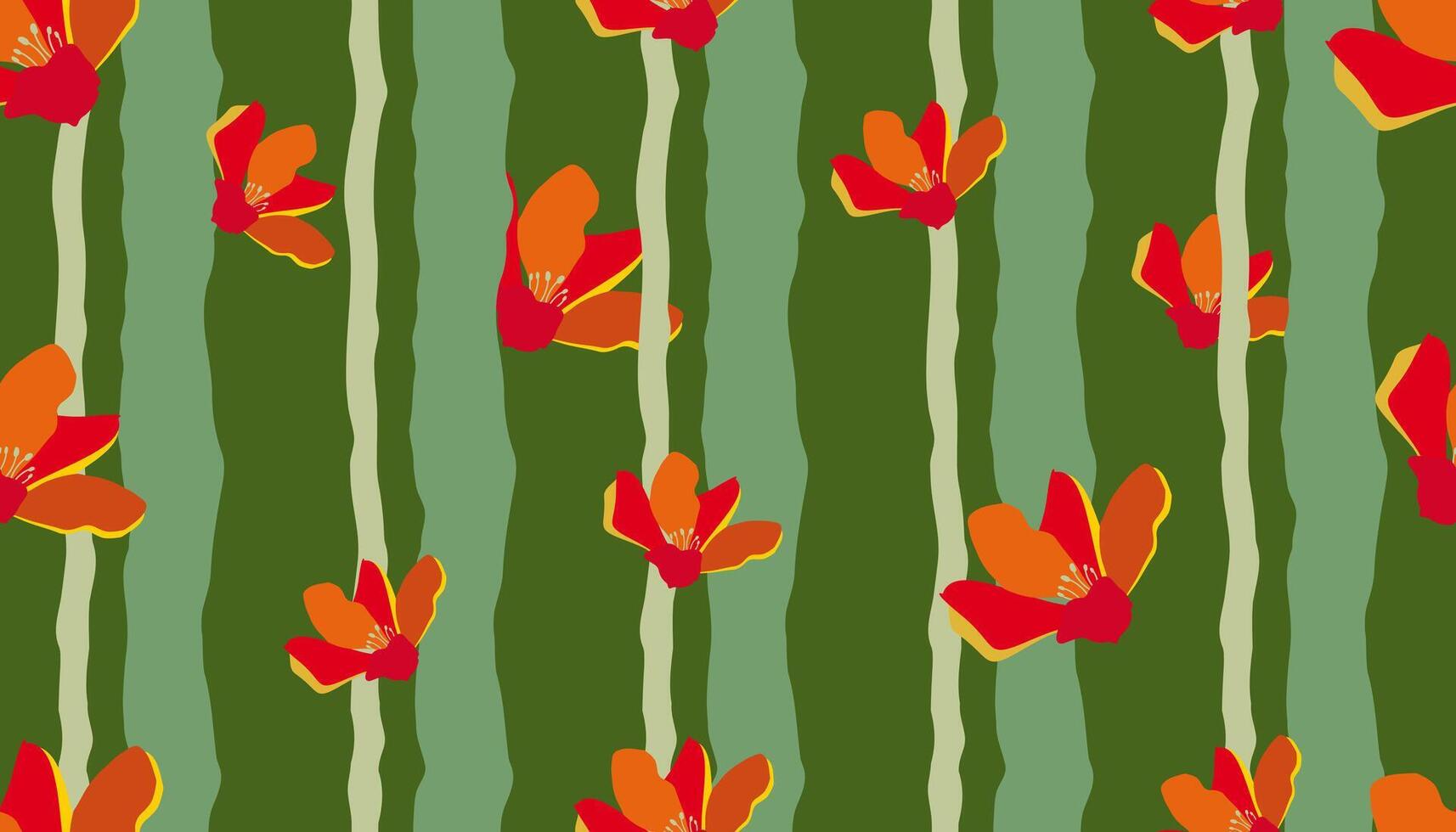 Flower seamless pattern with vertical stripes. Modern flowers print design for fabric, textiles, clothing, packaging, cover, banner, home decor and backgrounds. vector